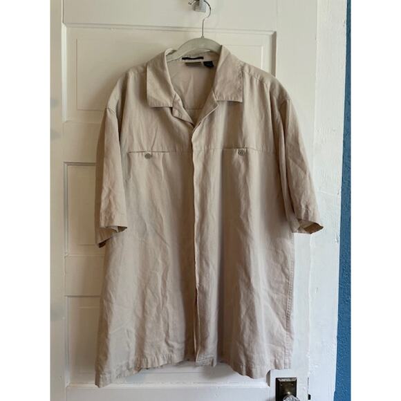 AXIST Size‎ XL Silk blend Short Sleeve Button Front Shirt Tan - Picture 1 of 4